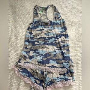 Honeydew Intimates Blue & Gray Camo Lace Trim Tank + Shorts Set